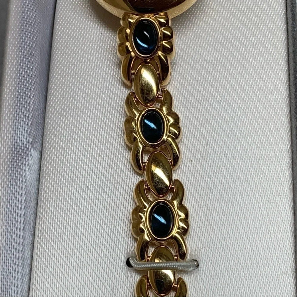 🆕 Vintage Nolan Miller Gold Tone Cabochon Ladies Watch Blue Gold Glamour